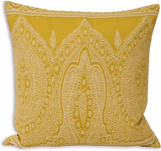 Make It A Home Yellow Paisley Floral Square Cushion in Cotton and Polyester