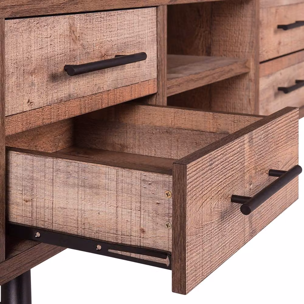 Wyld and Coco Scandinavian TV Stand in Brown with 2 Shelves and 4 Drawers, W/D/H: 127.0 x 40.0 x 51.0 cm – 5