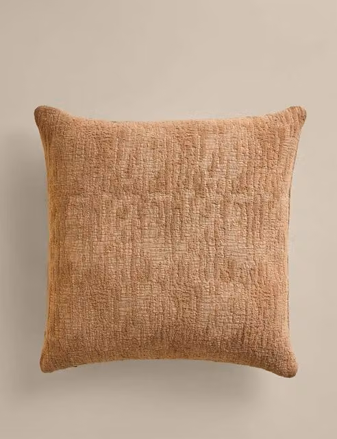 M&S Pure Cotton Chenille Jacquard Square Cushion in Beige