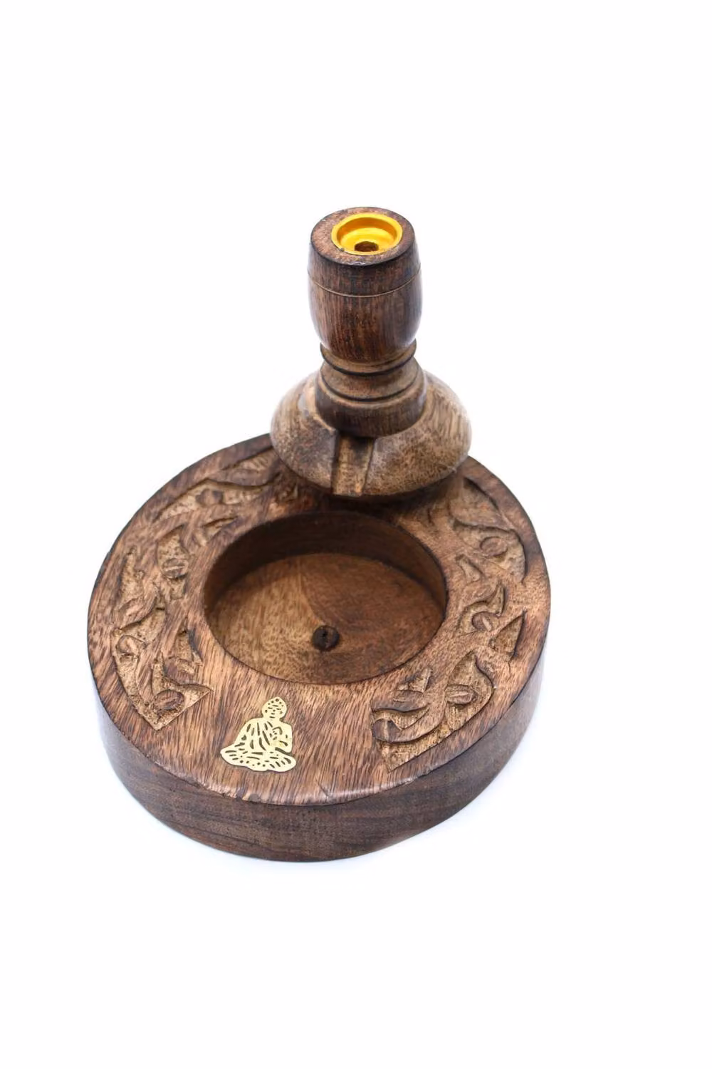 KDMD Mango Wood Backflow Incense Burner with Brass Buddha Decor in Brown – 2