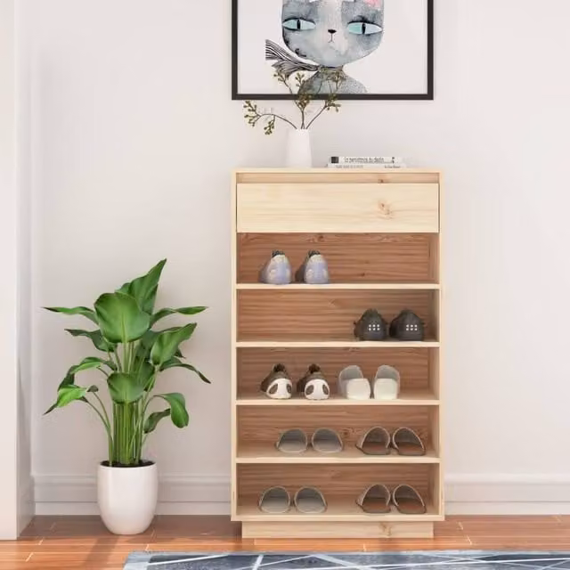 Berkfield Home Solid Wood Pine Shoe Cabinet in Brown, W/D/H: 60 x 34 x 105 cm