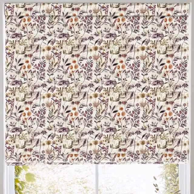 Terrys Made to Measure Blackout Roman Blind in Purple Floral Design