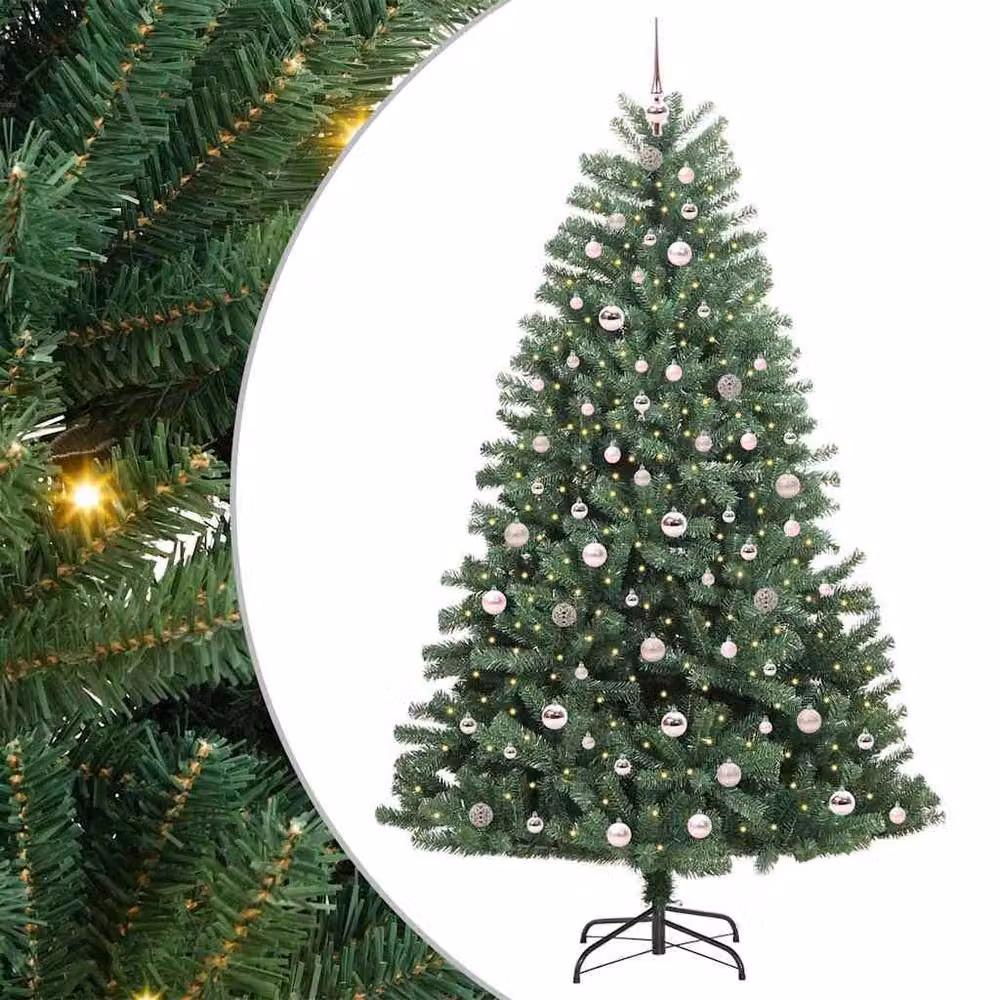 Berkfield Home Artificial Hinged Christmas Tree in Green, Height: 210 cm – 2