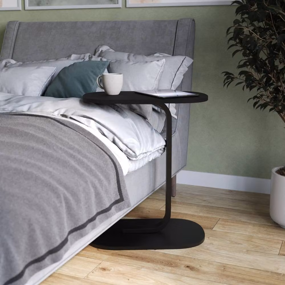 Havendro Black C Shaped Side Table with Oval Wood and Metal Top – 4