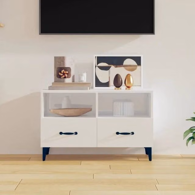 EONLION Modern High Gloss White MDF TV Cabinet, Width: 100 cm – 1