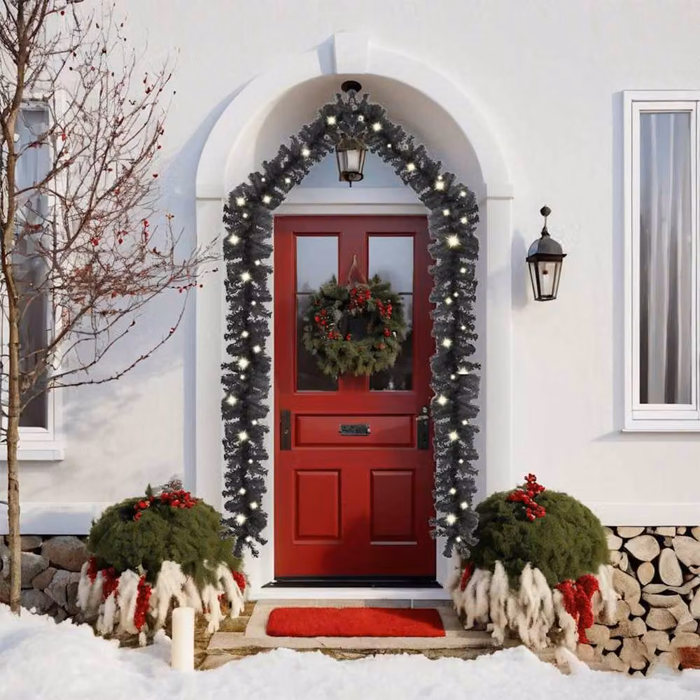 Berkfield Home Cosy Christmas Garland with Warm White LED Lights, Black, 10 m – 3