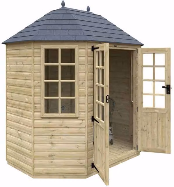 Buttercup Farm Tanalised Octagonal 16mm Wood Shed in Natural – 1