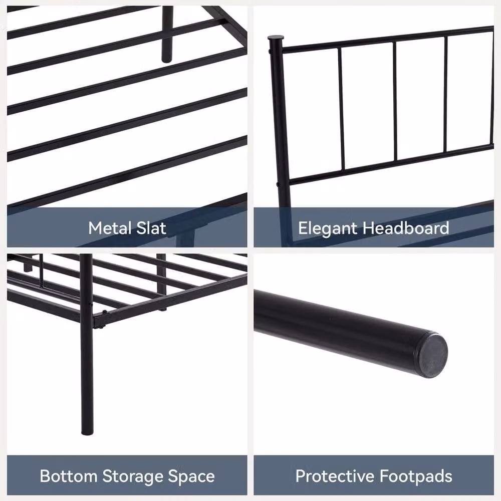 FORGEVIO Single Metal Bed Frame with Headboard and Footboard in Black, W/D/H: 90 x 190 cm – 3