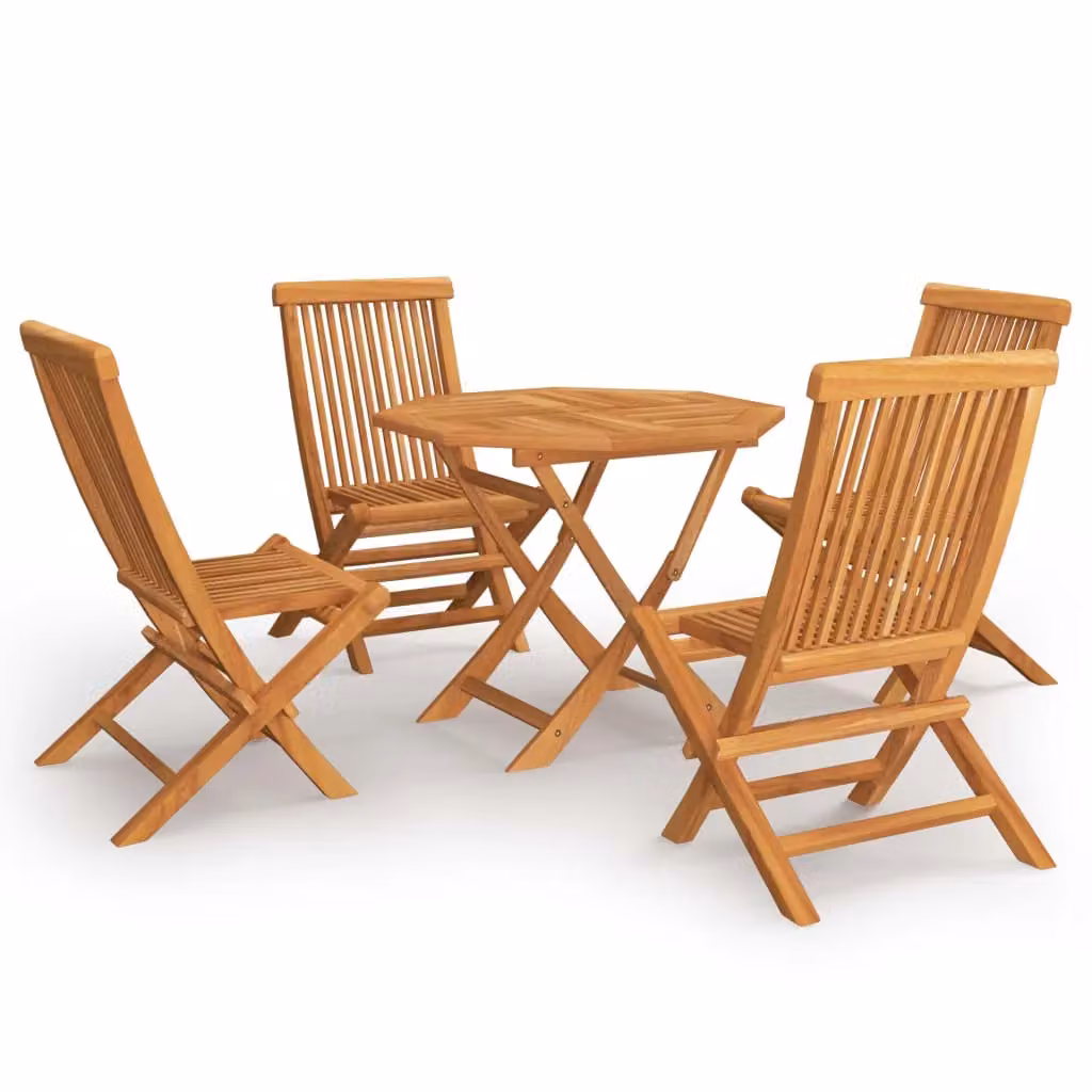 Berkfield Home 5 Piece Garden Dining Set in Brown Solid Teak Wood – 2