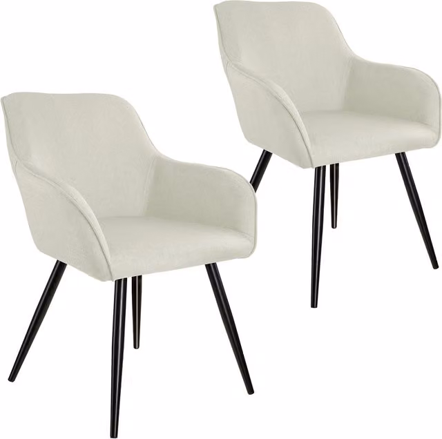 Tectake Set of 2 Modern Fabric Accent Chairs with Armrests in Beige, Black and White