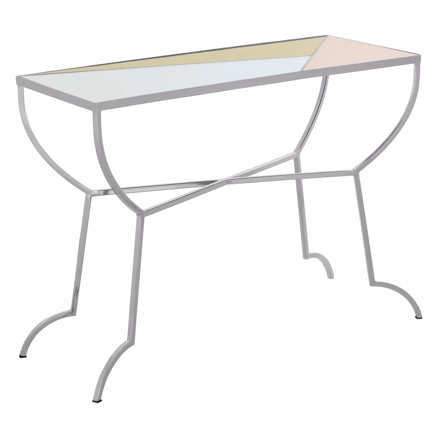 Orsina Elegant Geometric Mirrored Console Table with Glass and Metal X-Frame Design, W/D/H: 102 x 41 x 76 cm – 2