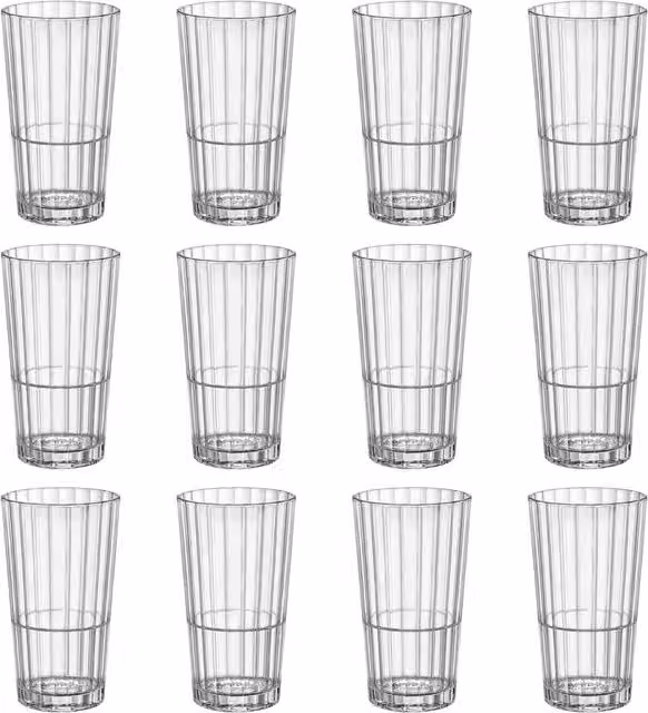 Bormioli Rocco Oxford Striped Stackable Highball Tumbler Glasses, 395 ml, Transparent, Pack of 12