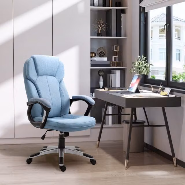 Vinsetto Blue Linen Fabric Modern Swivel Task Chair for Home Office
