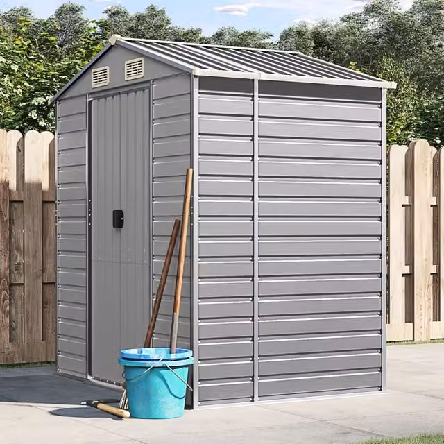 Berkfield Home Pent Garden Shed in Light Grey, Galvanised Steel, W/D/H: 191 x 130 x 198 cm – 1