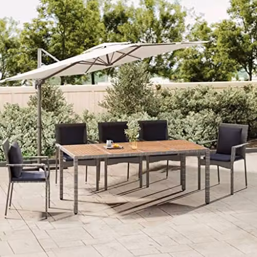 vidaXL Extendable Rectangular Garden Table with Grey Poly Rattan and Acacia Wood Top – 2