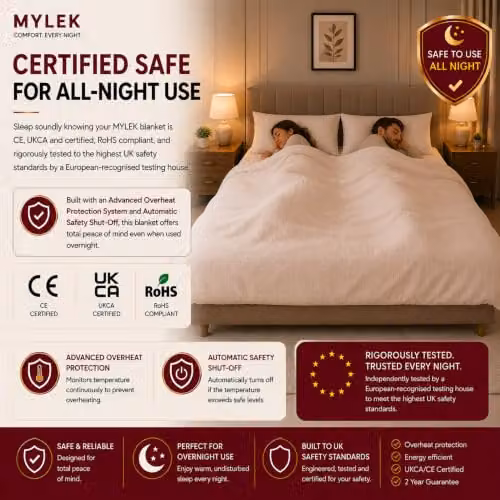 Mylek Double Electric Heated Mattress Cover Underblanket in White, W/D/H: 137 x 190 x 40 cm – 5