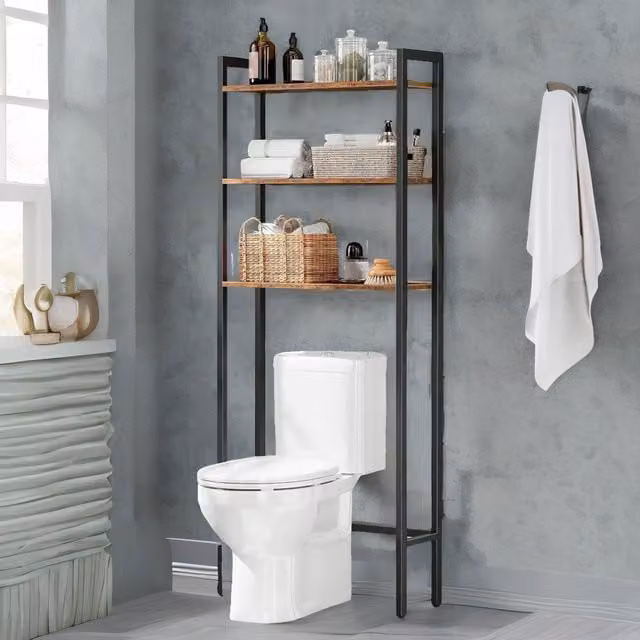 Rafaelo Mobilia Brown and Black Industrial Over Toilet Storage Unit