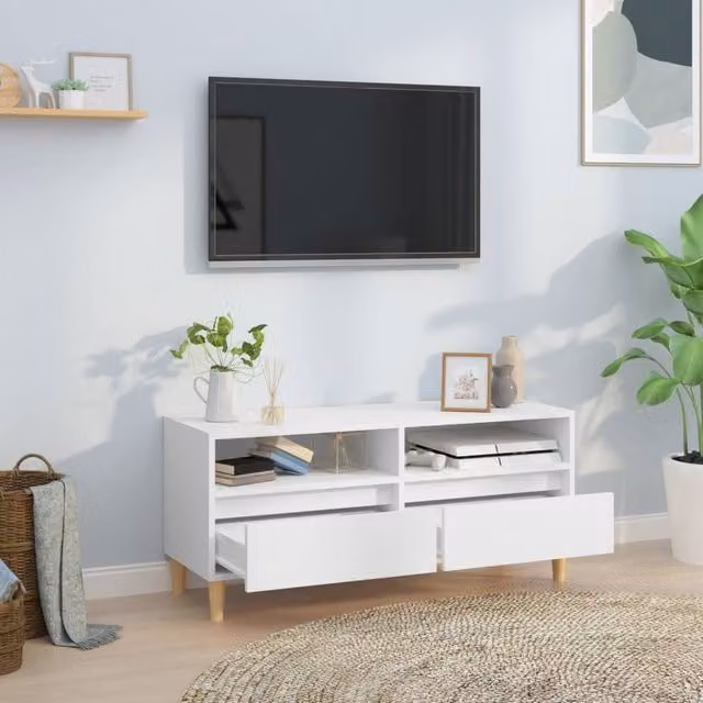 Berkfield Home White TV Cabinet in Engineered Wood, W: 100 cm, D: 34.5 cm, H: 44.5 cm
