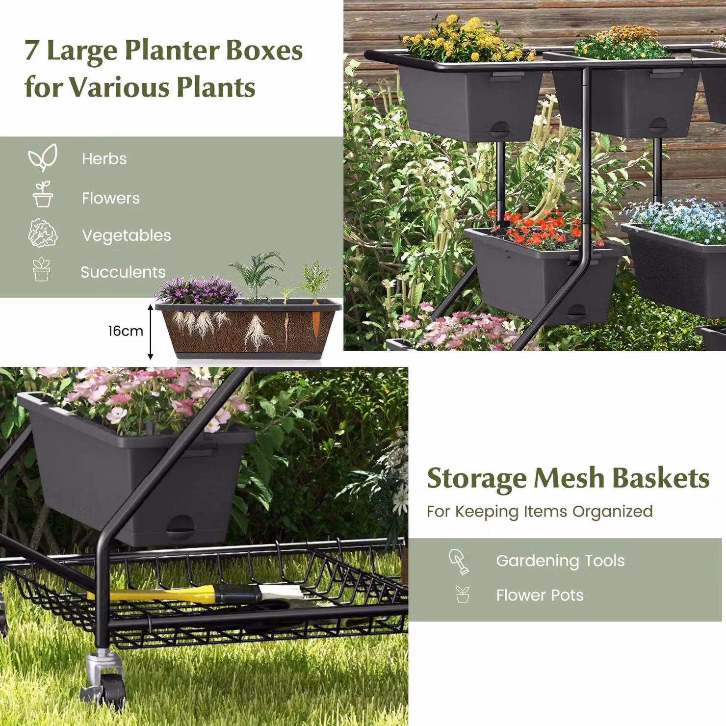 Gymax Rolling Vertical Raised Garden Bed with 7 Planter Boxes in Black – 5