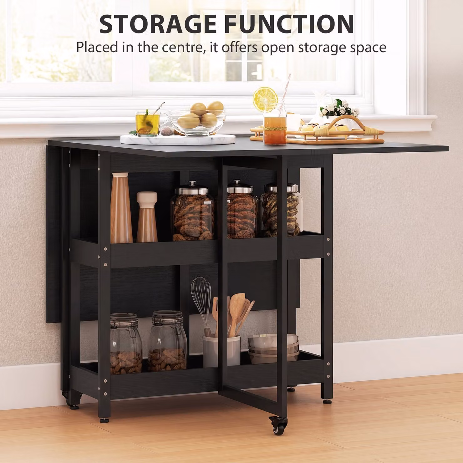 HOMCOM Black Wood-Effect Four-Person Drop Leaf Dining Table with Folding Top – 5