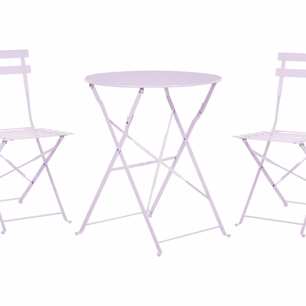 Wyld and Coco Purple Metal Folding Slatted Seat Back Outdoor Bistro Set in Violet, W/D/H: 60 x 60 x 72 cm – 2
