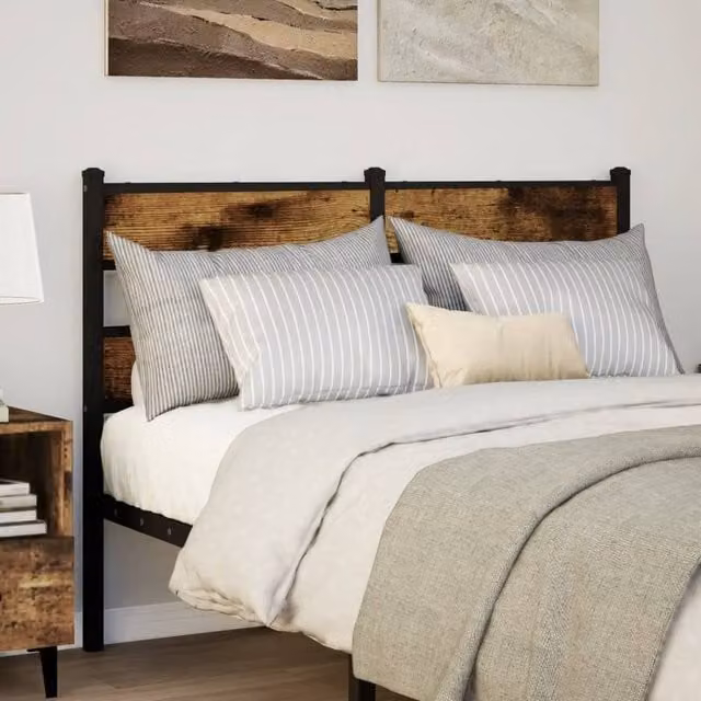 Berkfield Home Smoked Oak Headboard in Brown, Iron and Engineered Wood, Width: 120 cm – 1