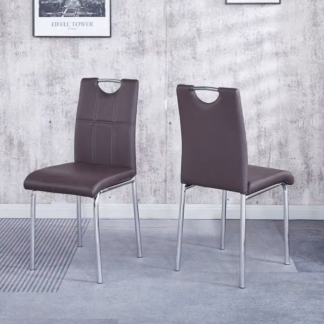 Modernique Set of 4 Milan Faux Leather Dining Chairs in Brown and Black with Cantilever Base