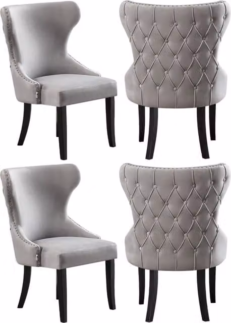 Life Interiors Mayfair LUX Velvet Dining Chairs Set of 4, Light Grey