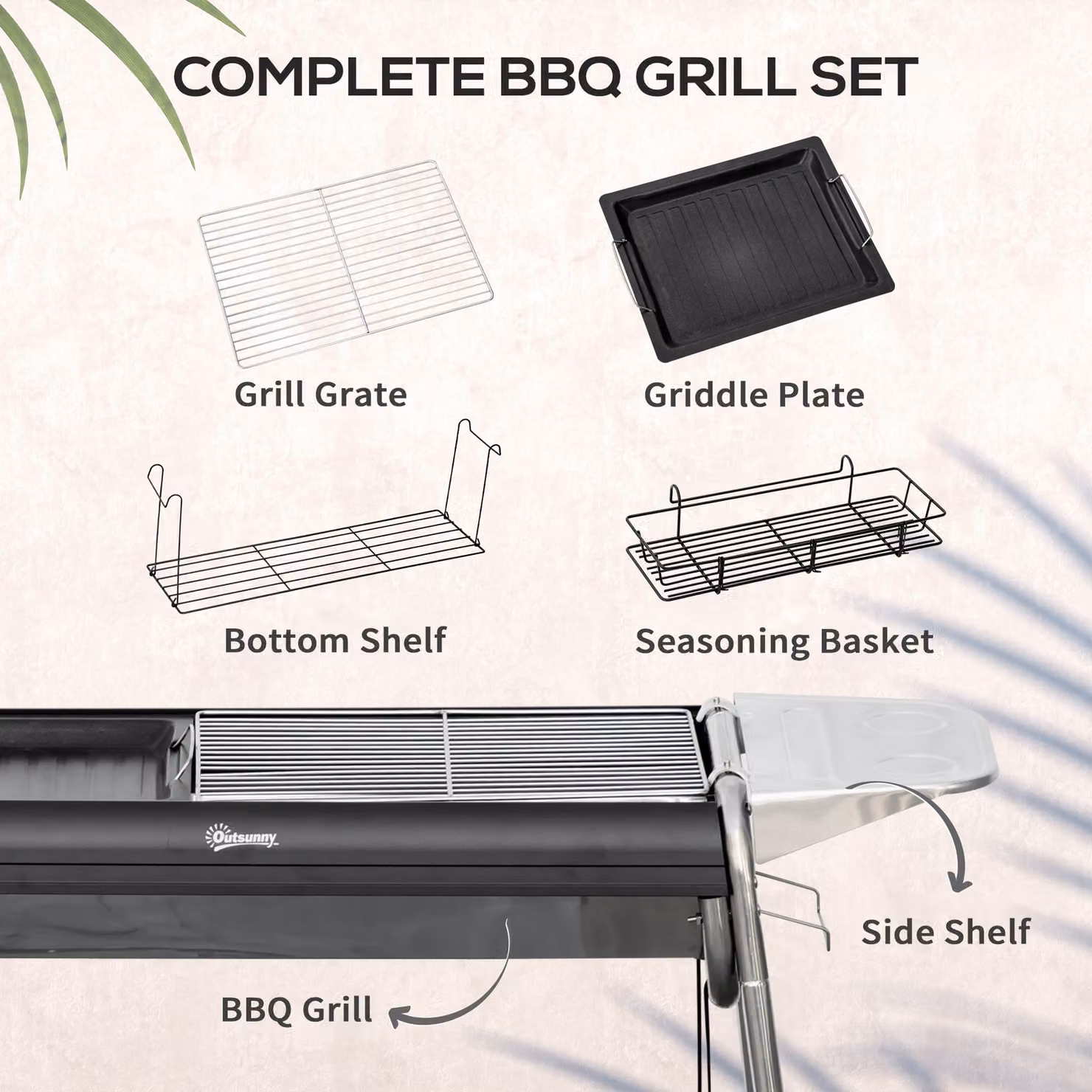 Outsunny Charcoal BBQ Grill with Cart, Black – 3