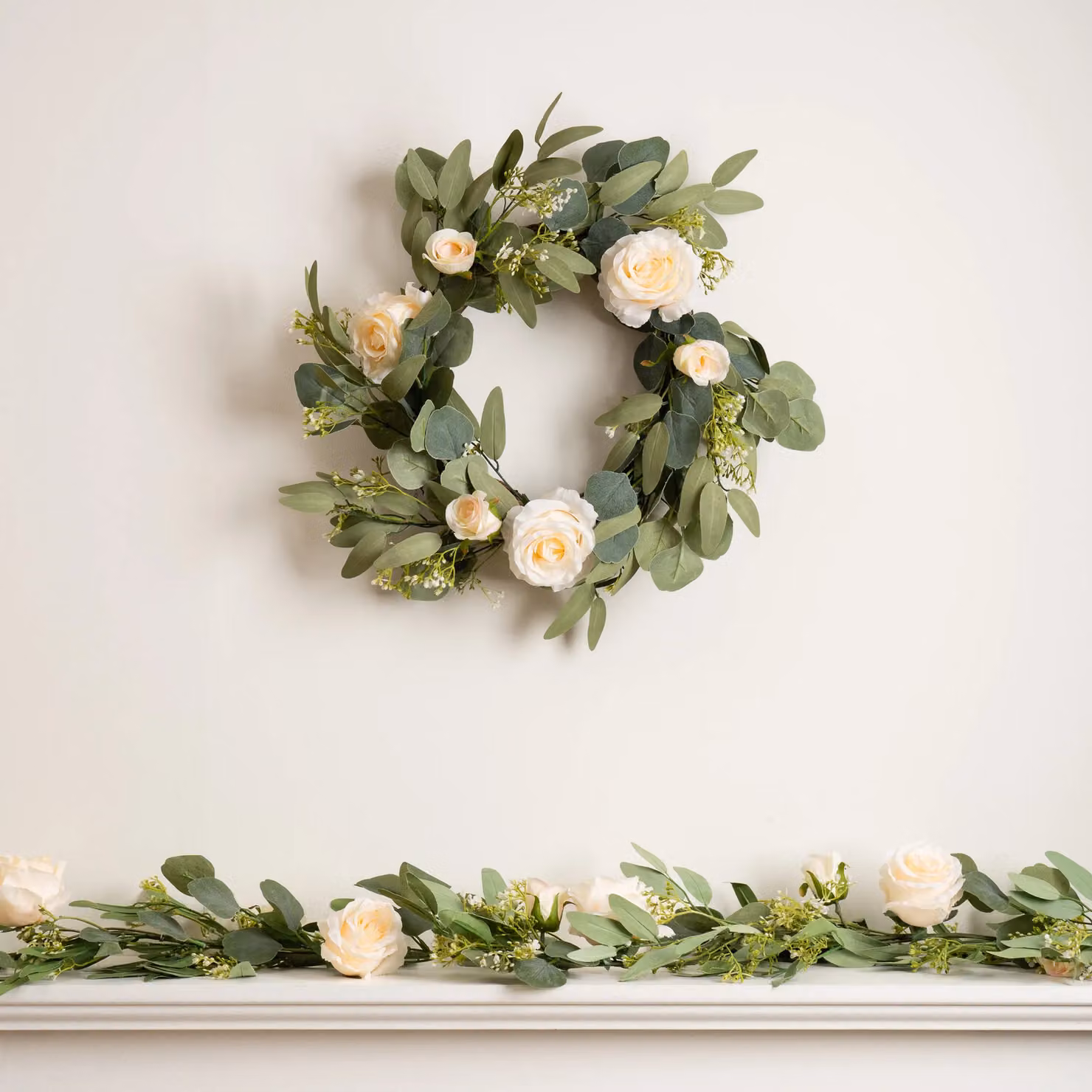 Scottish Everlastings Ltd Green Eucalyptus and Rose Floral Garland, 150 cm – 2