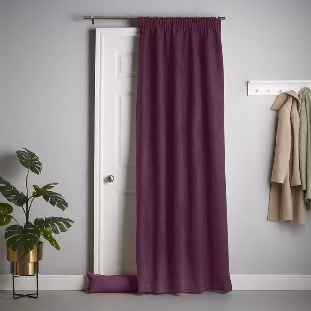 Livinluxury Purple Velvet Chenille Thermal Blackout Pencil Pleat Taped Top Door Curtain