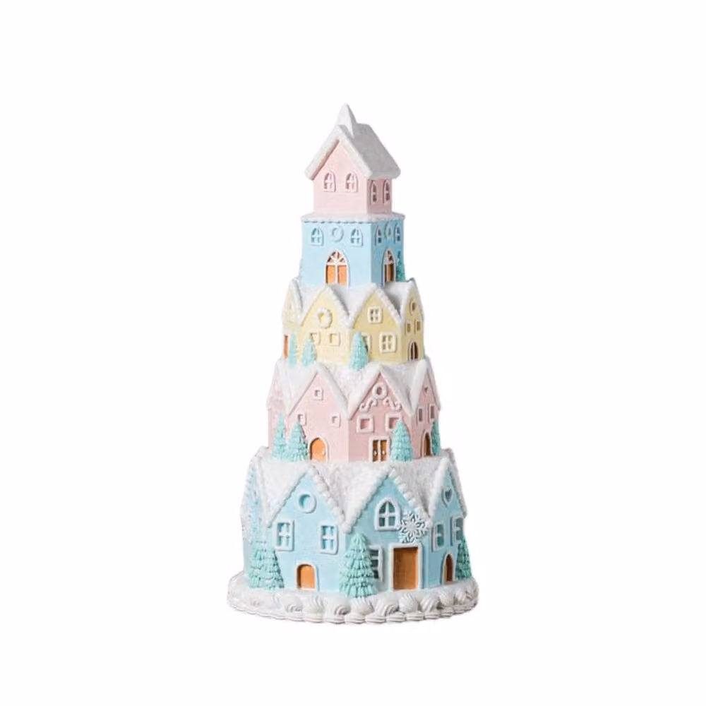 Garden Greatness Pastel Gingerbread Tower Ceramic Tabletop Christmas Decoration, Multicolour – 2