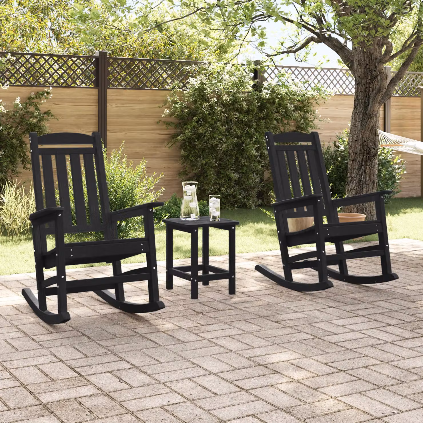 Berkfield Home Set of 2 Black HDPE Garden Rocking Chairs, W/D/H: 70 x 70 x 107.5 cm – 3