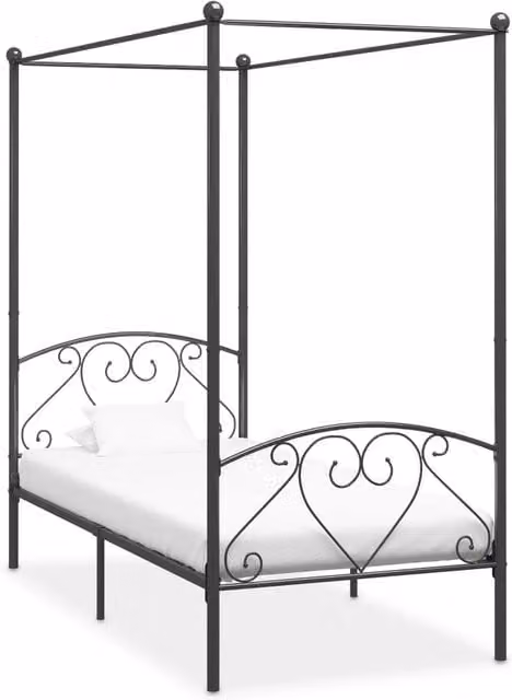 Berkfield Home Grey Metal Canopy Bed Frame W: 100 cm, D: 200 cm