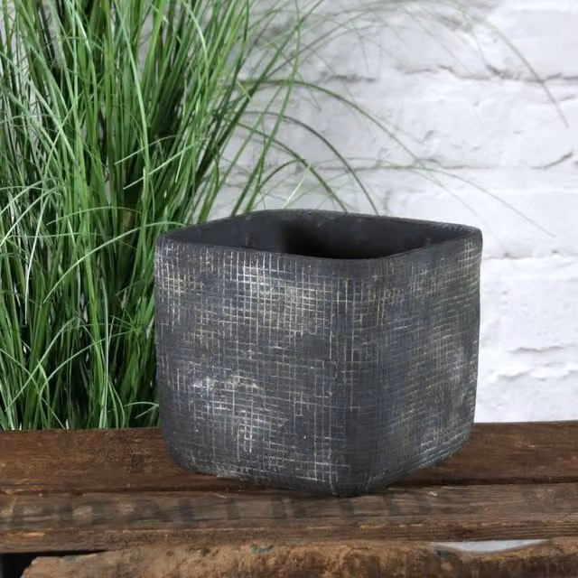 Kingsbury Gifts Geometric Modern Ceramic Plant Pot, Grey, Diameter: 15 cm