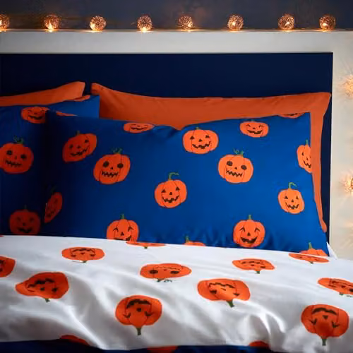 Catherine Lansfield Halloween Pumpkins Reversible Single Duvet Cover and Pillowcase Set in Navy Blue, W: 135 cm, H: 200 cm, Pillowcase: 50 x 75 cm – 6