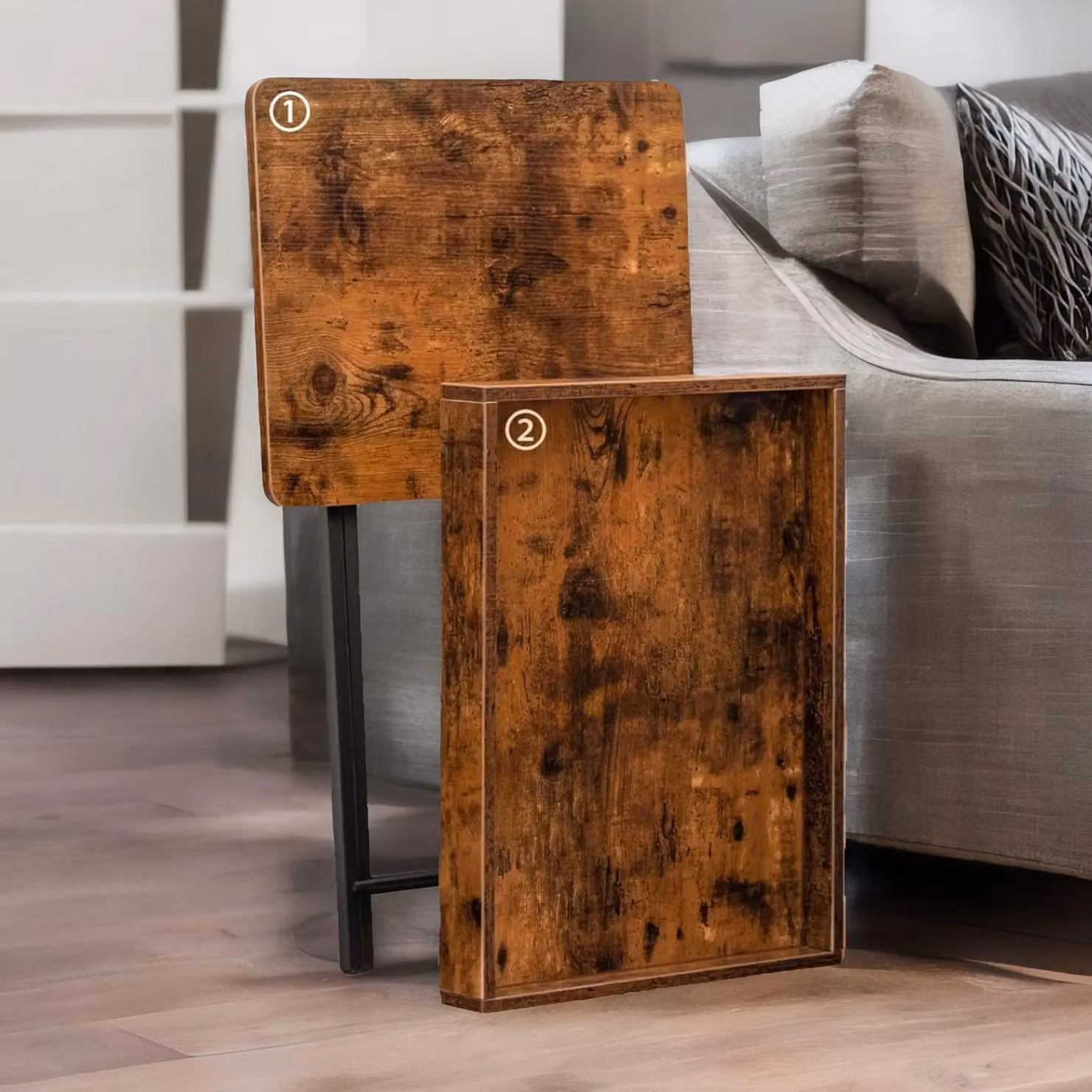 Rafaelo Mobilia Brown Folding TV Tray Table with Wood and Metal X-Frame Design – 4