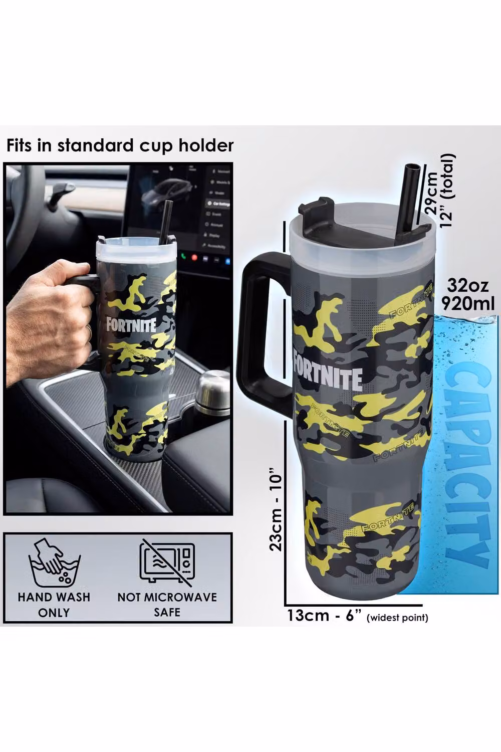 Get Trend Fortnite Insulated Stainless Steel Tumbler with Straw and Handle, 920ml, Multicolour – 10