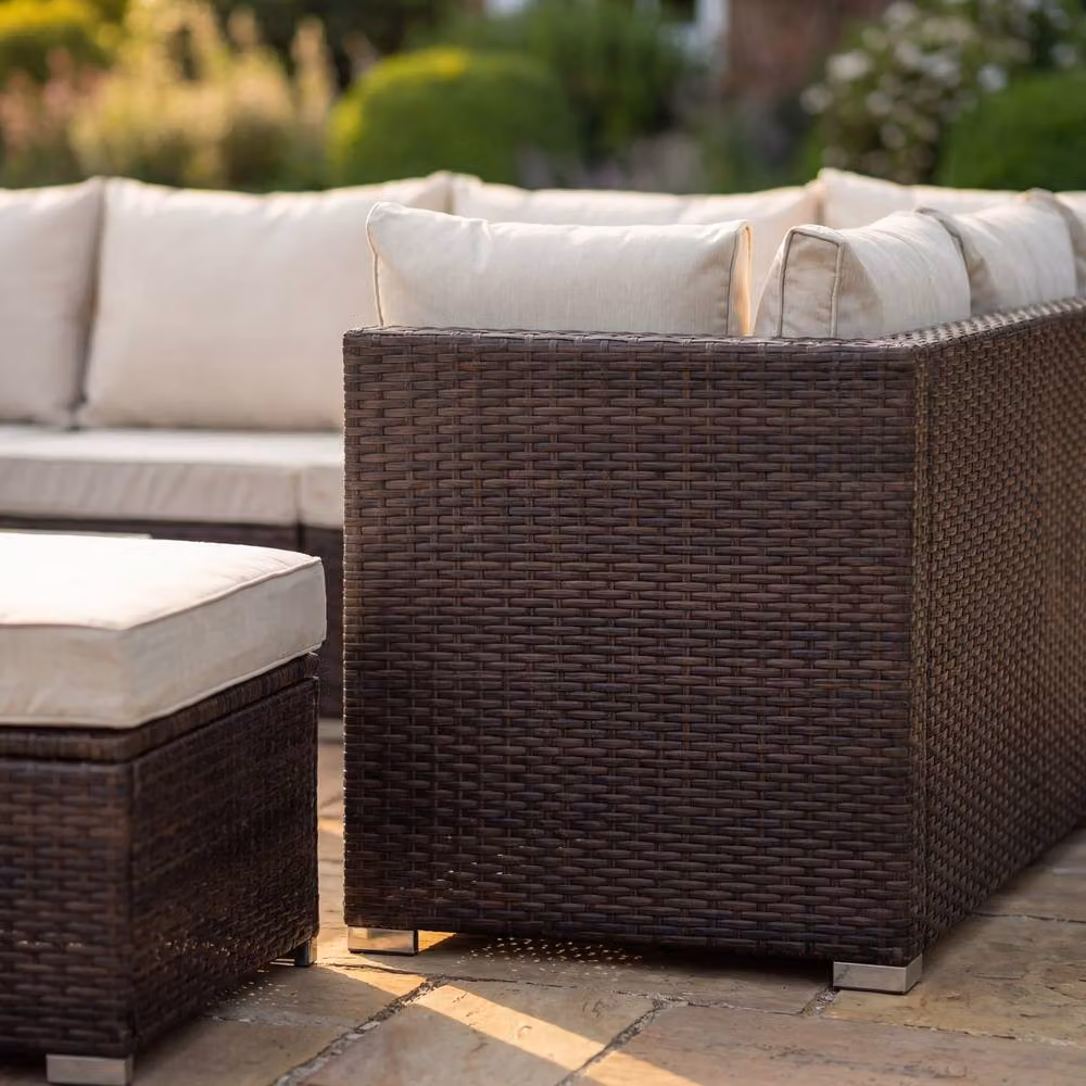 Artemis Home Oliena 5 Seat Modular L-Shaped Corner Garden Furniture Set in Brown Polyrattan with Cushions – 2