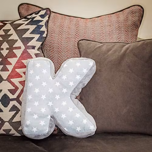 Replicushion Alphabet Letter K Cushion in Grey and White with Stars – 2