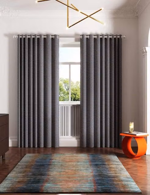 Ted Baker Navy Blue Graphic Palm Geo Cotton Eyelet Curtains, H: 183 cm, W: 168 cm