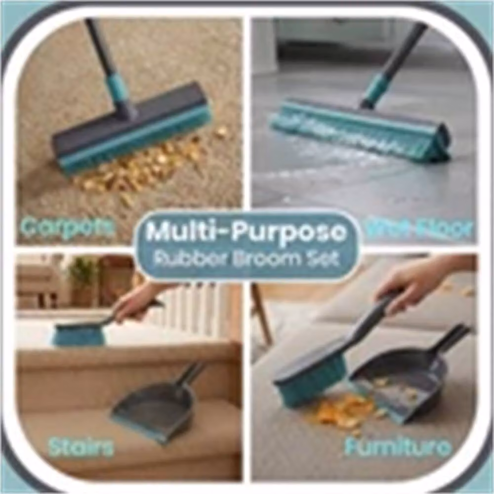Nordara Grey and Blue Rubber Dustpan and Brush Set with Telescopic Handle, Length: 100 cm – 3