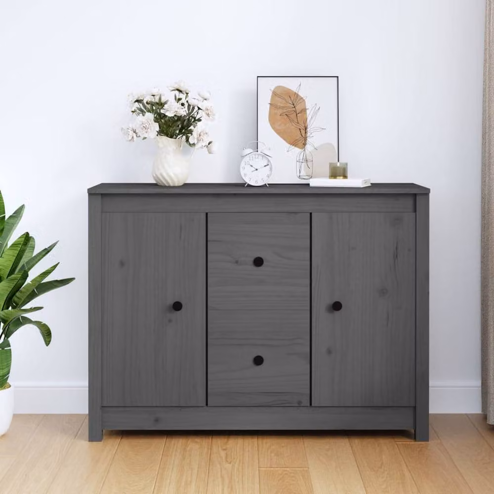 Berkfield Home Grey Solid Wood Pine Sideboard, W/D/H: 100 x 35 x 74 cm – 2