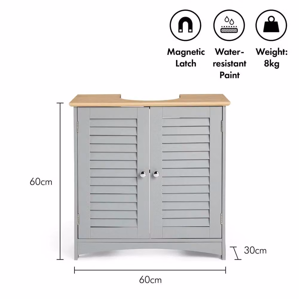 EONLION Grey Modern Freestanding Bathroom Under Sink Cabinet with Internal Shelves and Hinged Doors – 2