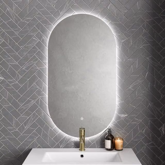 Bathwell Oval Backlit LED Mirror with Demister and Touch Switch in Silver