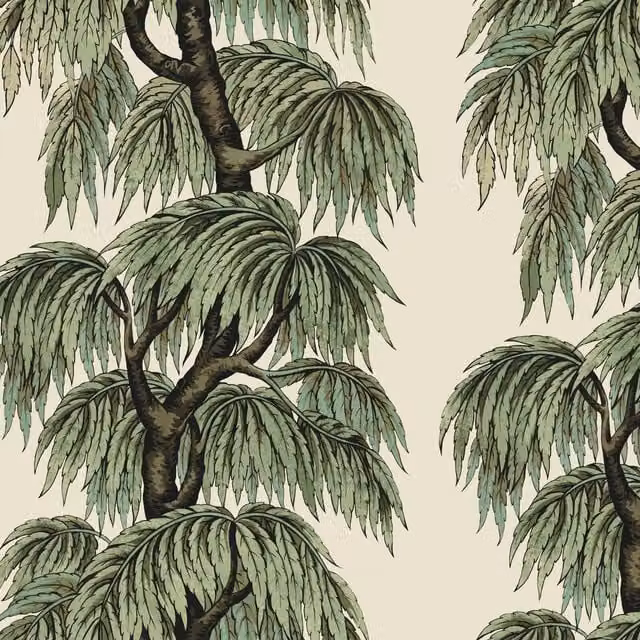 House of Hackney Babylon Papyrus and Willow Botanical Floral Wallpaper in Beige and Green