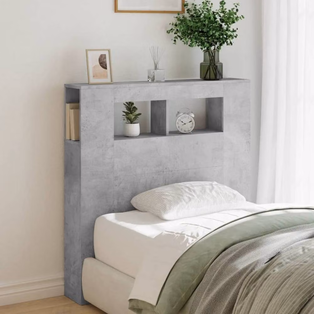 Berkfield Home LED Headboard in Concrete Grey with Integrated Lighting and Shelf, W/D/H: 100 x 18.5 x 103.5 cm – 3