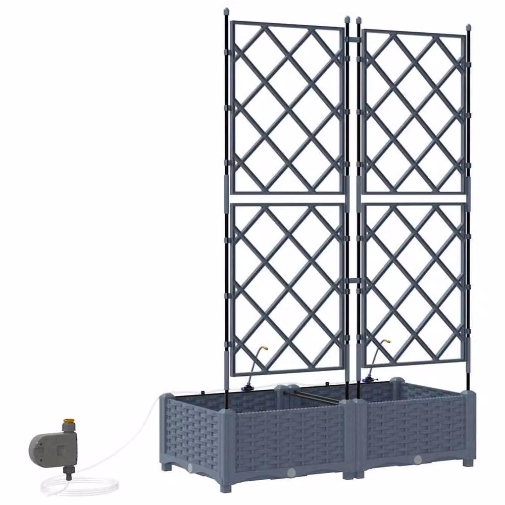 Berkfield Home Garden Planters with Water Irrigation System, 2 Piece, Grey, W/D/H: 40 x 40 x 126 cm – 3