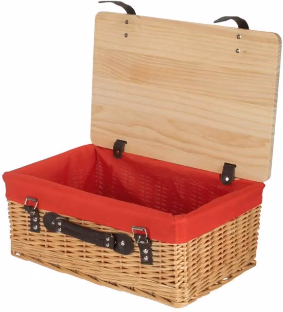 Red Hamper Medium Wicker Picnic Basket with Red Lining and Pinewood Lid