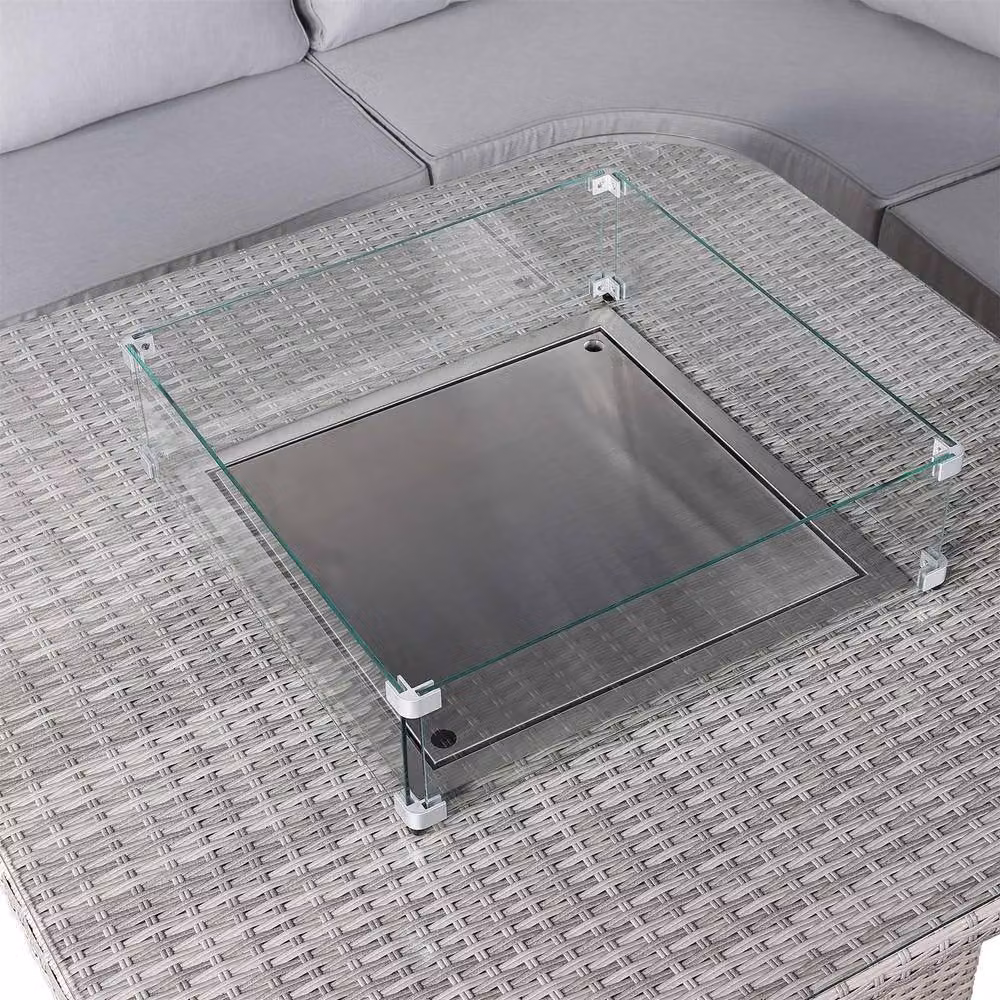 Furnishings For Less UK Rattan Corner Patio Sofa Set with Grey Fire Pit Rising Table – 4